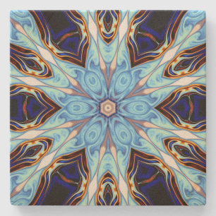 Posavasos De Piedra Flor azul y Naranja psicodélica de Kaleidoscope