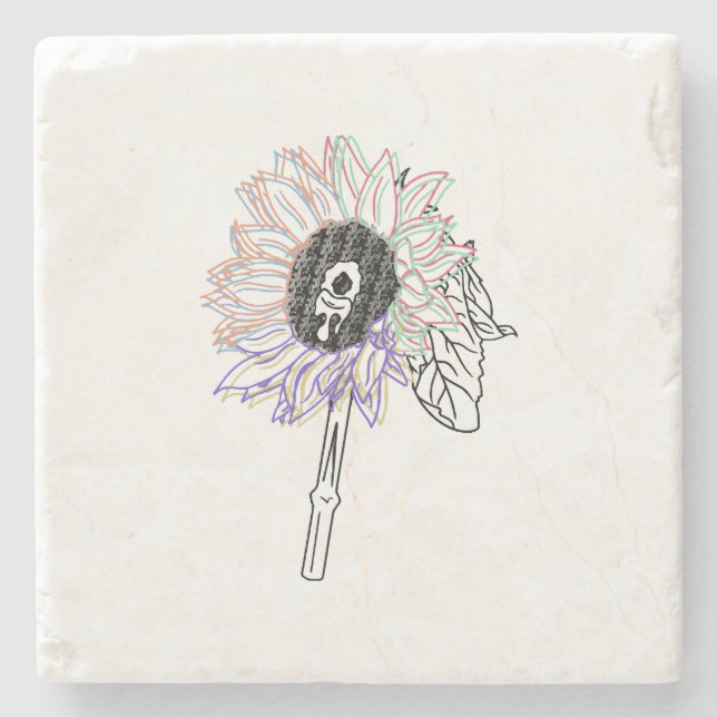 Posavasos De Piedra Flor de Arcoíris Arte Funky (Anverso)