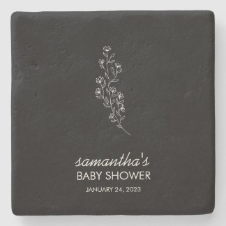 Posavasos De Piedra Flor de Arte de Línea Elegante Negra