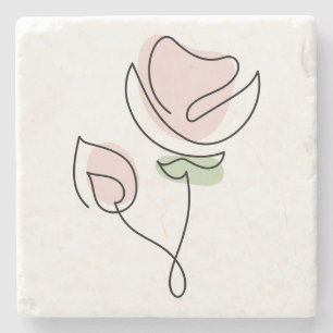 Posavasos De Piedra Flor de arte de una sola línea minimalista