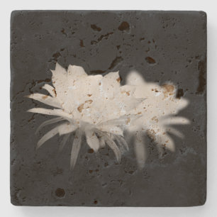 Posavasos De Piedra Flor de cactus negra y blanca