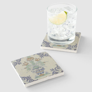 Posavasos De Piedra Flor De Cerámica Delft Tile Antiguo