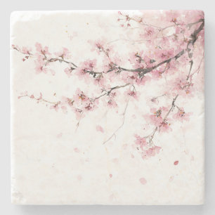 Posavasos De Piedra Flor de Cerezo Rosa Sakura Acuarela Floral Boho
