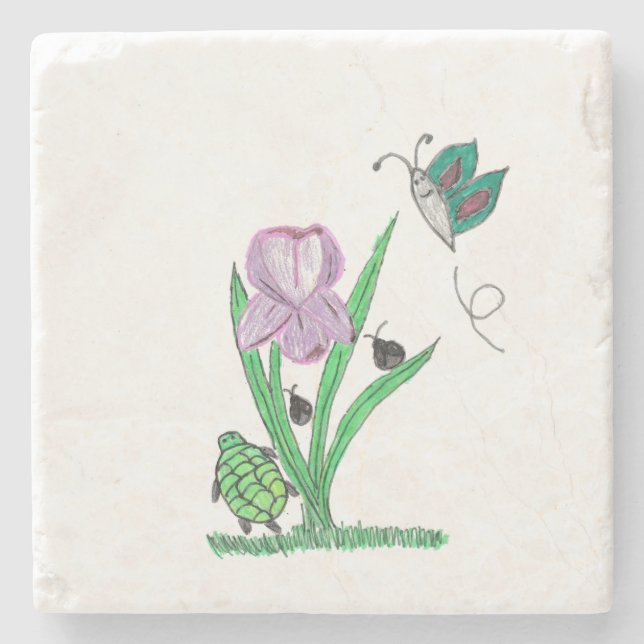 Posavasos De Piedra Flor de iris púrpura (Anverso)