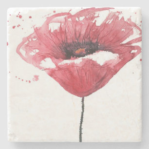 Posavasos De Piedra Flor de la amapola, acuarela