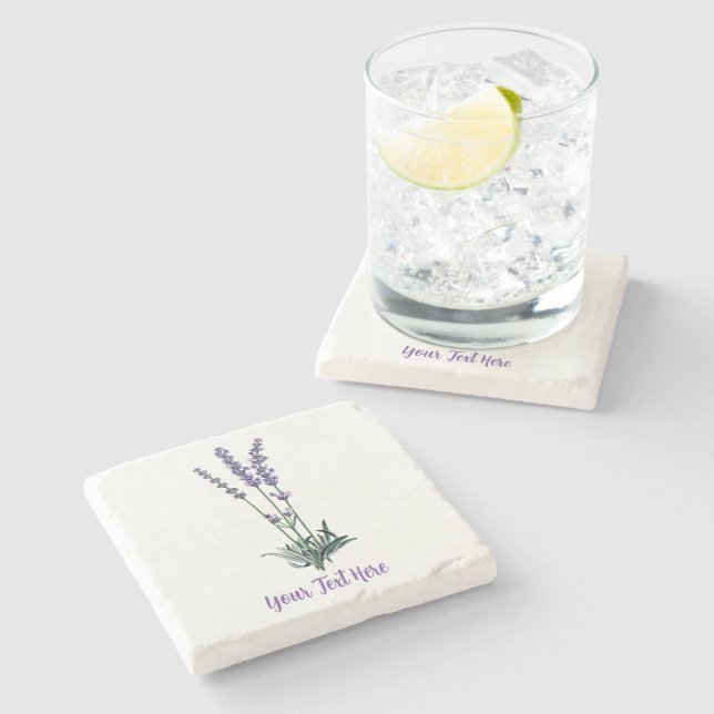 Posavasos De Piedra Flor de Lavanda Antigua Personalizada (Lateral)
