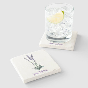 Posavasos De Piedra Flor de Lavanda Vintage Personalizada