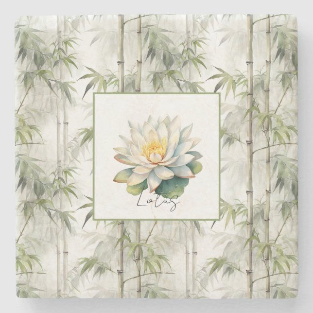 Posavasos De Piedra Flor de Loto Bambú   (Anverso)