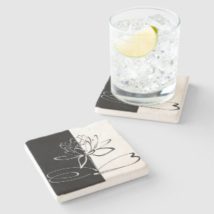 Posavasos De Piedra Flor de Loto Negra Blanca Yin Yang