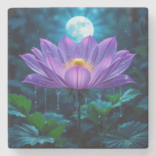 Posavasos De Piedra Flor de Loto Púrpura Bajo Luz de Luna