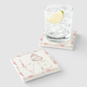 Posavasos De Piedra Flor de mariposa de amor rosa