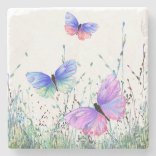 Posavasos De Piedra Flor de mariposas coloridas de piedra de primavera