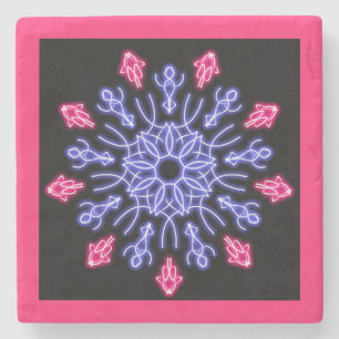 Posavasos De Piedra Flor de neón azul y rojo