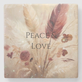 Posavasos De Piedra Flor de plumas de crema roja