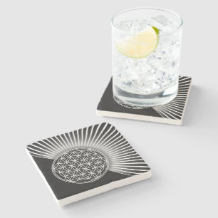 Posavasos De Piedra Flor de vida / Blume des Lebens - blanco plano