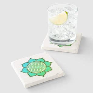 Posavasos De Piedra Flor de vida / Blume des Lebens - lotus türkis