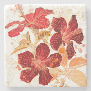 Posavasos De Piedra Flor del hibisco - pintura 2 de la acuarela