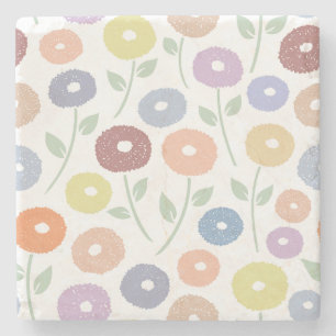 Posavasos De Piedra Flor Fuzzy Grande Patrón Pasteles sobre Blanco
