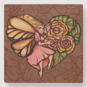 Posavasos De Piedra Flor Hada Jardín Corazón Flores Fe Fe