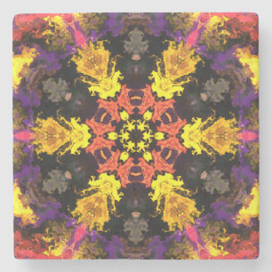 Posavasos De Piedra Flor hippie psicodélica amarillo rojo y morado