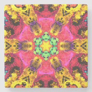 Posavasos De Piedra Flor hippie psicodélica rosa amarillo y verde