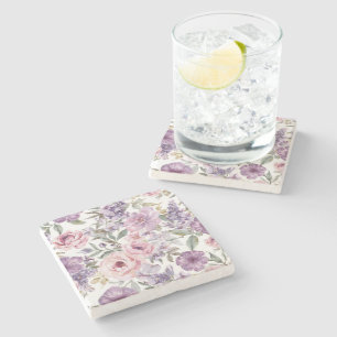 Posavasos De Piedra Flor Lavanda Rosa Acuarela Flor Morada