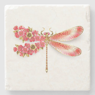 Posavasos De Piedra Flor libélula con sakura de joyas