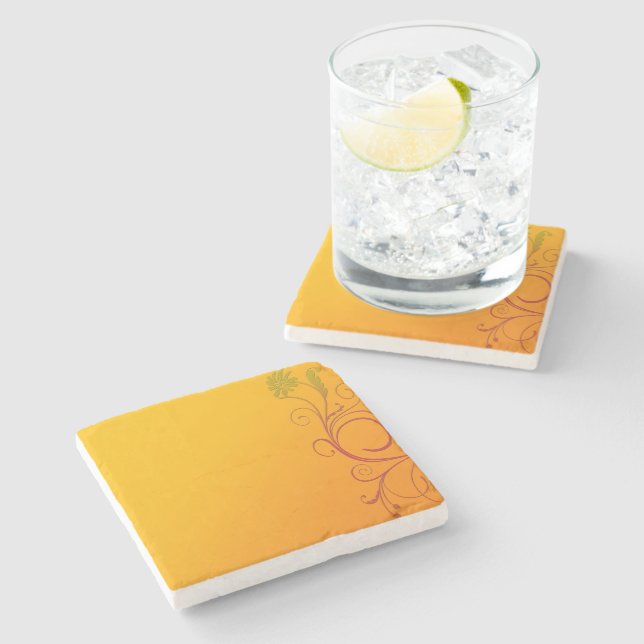 Posavasos De Piedra Flor naranja (Lateral)