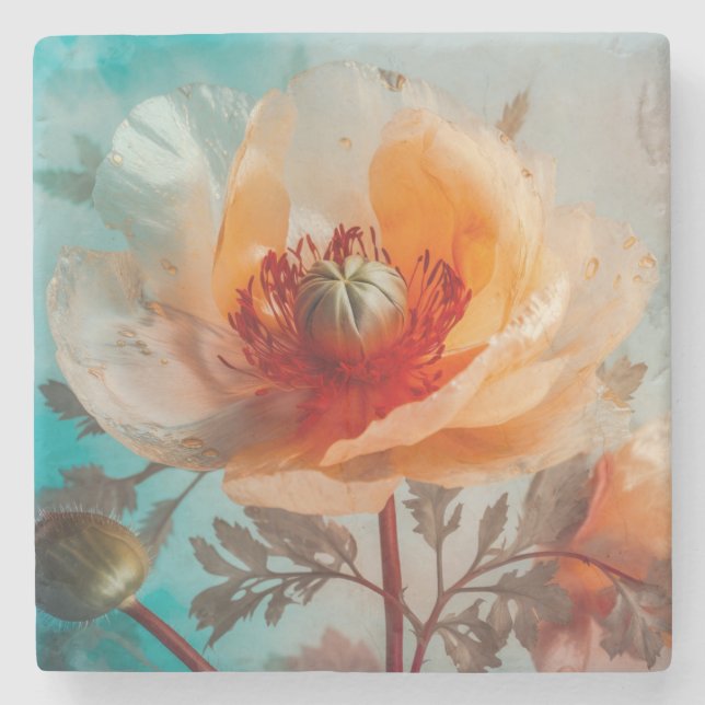 Posavasos De Piedra Flor Naranja Delicada (Anverso)