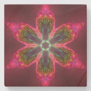 Posavasos De Piedra Flor psicodélica Kaleidoscopo verde y rosa