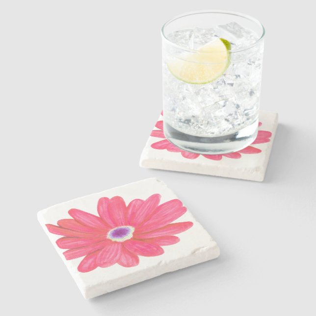 Posavasos De Piedra Flor Roja Vibrante Rica (Lateral)