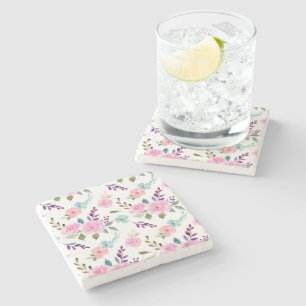 Posavasos De Piedra Flor rosa acuarela transparente