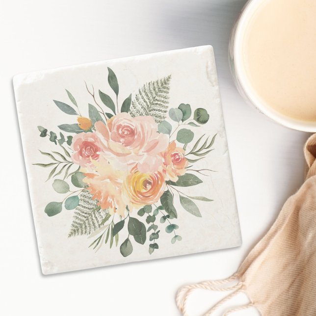 Posavasos De Piedra Flor rosa Eucalyptus deja flor (In situ)