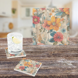 Posavasos De Piedra Flor rústica colorida