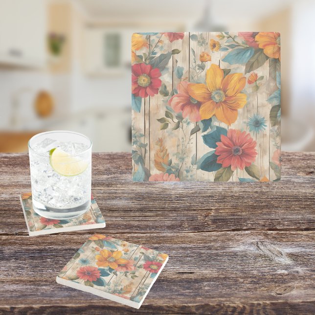 Posavasos De Piedra Flor rústica colorida (Subido por el creador)