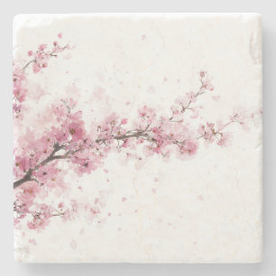 Posavasos De Piedra Flor Sakura Flor de Cerezo Rosa Acuarela Boho