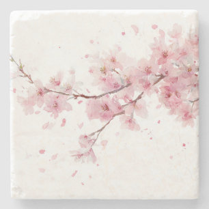 Posavasos De Piedra Flor Sakura Flor de Cerezo Rosa Boho Acuarela