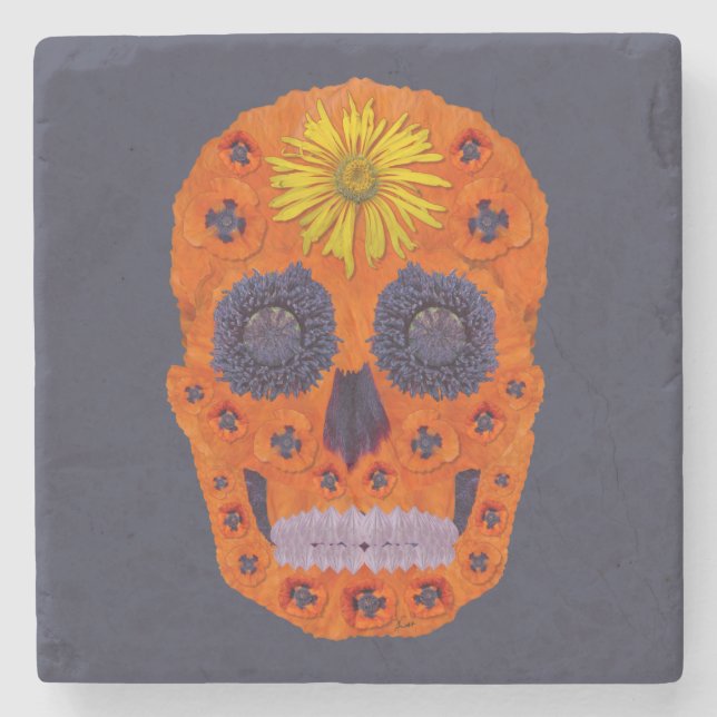 Posavasos De Piedra Flor Skull 1 (Anverso)