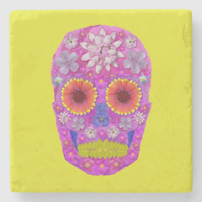 Posavasos De Piedra Flor Skull 2 (Anverso)