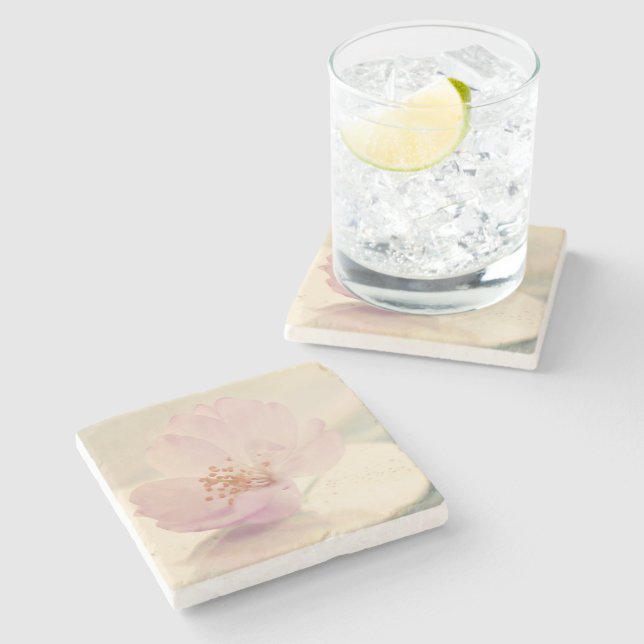 Posavasos De Piedra Flor suave de cerezo rosa (Lateral)