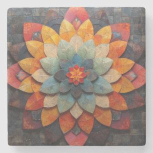 Posavasos De Piedra Flor texturizada de arte de Mandala
