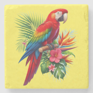Posavasos De Piedra Flor tropical de macao rojo