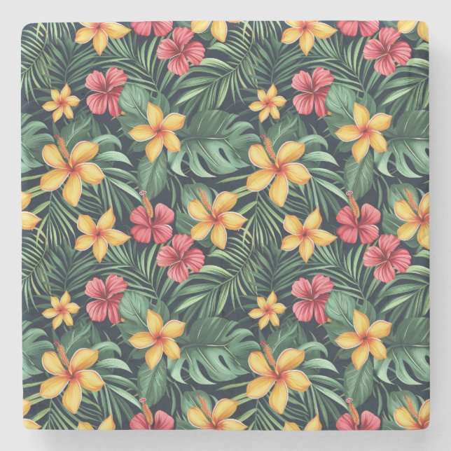 Posavasos De Piedra Flor Tropical Hibiscus Seamless Pattern (Anverso)