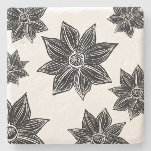 Posavasos De Piedra Flor tropical negra y blanca