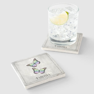 Posavasos De Piedra Flora de mariposa arcoiris personalizada