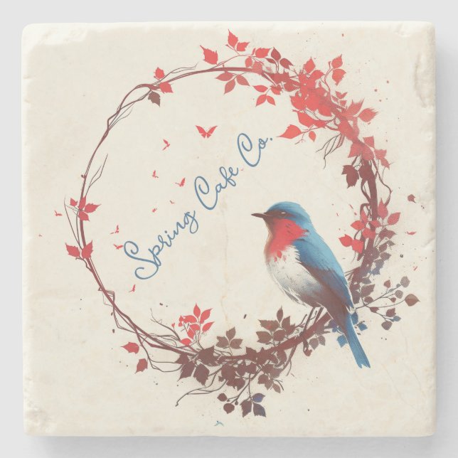 Posavasos De Piedra Flora de pájaro de primavera (Anverso)