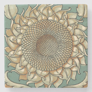 Posavasos De Piedra Floración del girasol en fondo azulverde