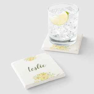 Posavasos De Piedra Floral acuarela amarilla