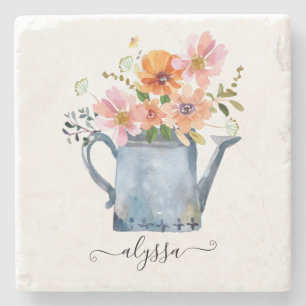 Posavasos De Piedra Floral acuarela pintada a mano