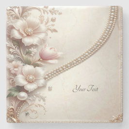 Posavasos De Piedra Floral and Pearl Embellishments Stone Coaster